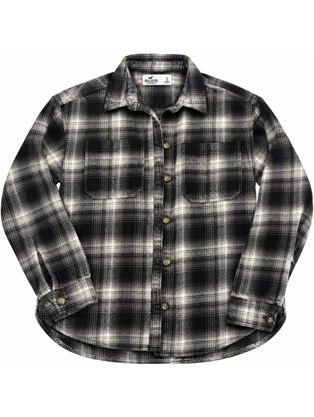 Hollister Women’s Plaid Flannel Shirt Size S Black Gray White Button Up Shacket